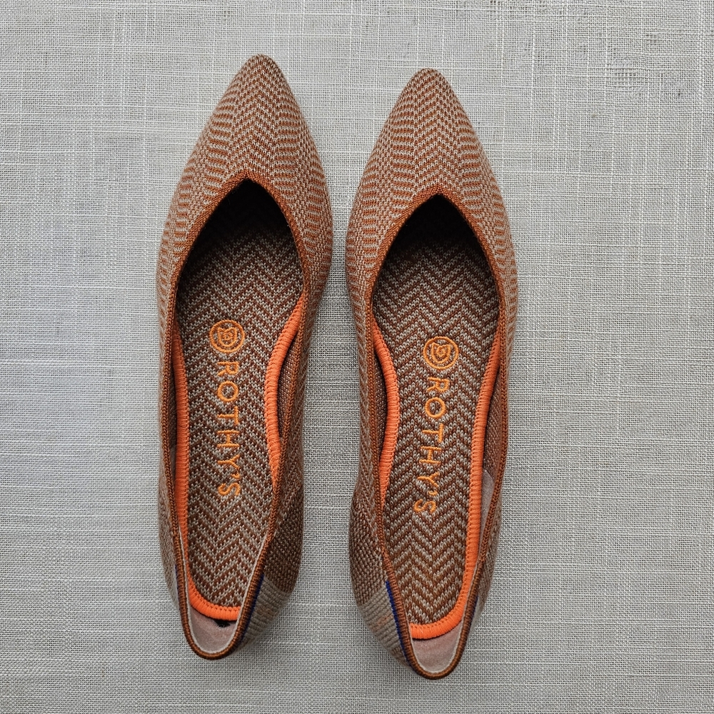 Rothy's Sz 6 Merino Wool Camel Herringbone Points Flats Rothys - Picture 4 of 12